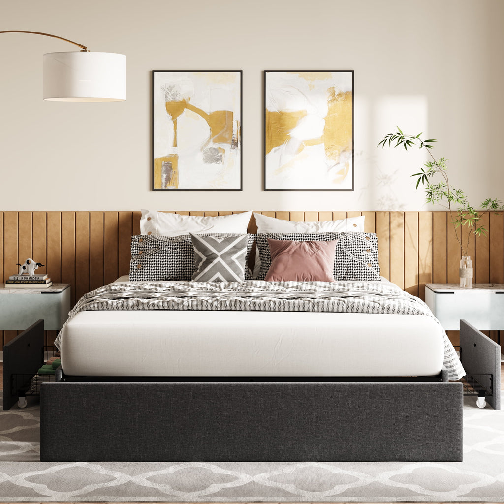 Queen Size Upholstered Platform Bed Frame with 3 Storage Drawers S775929