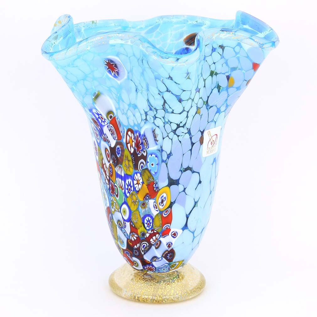 Aqua Murano Glass Millefiori Vase W55958