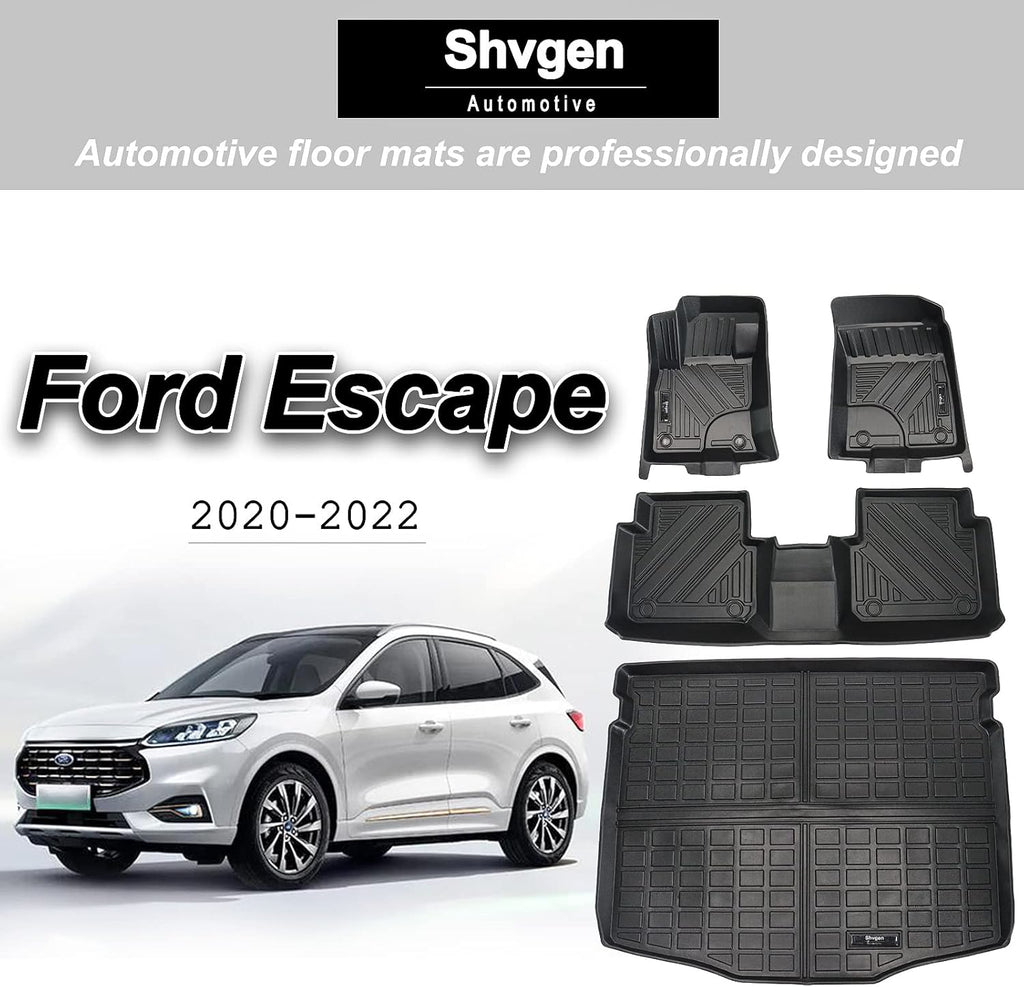 Black 2 Rows and Cargo Liner Set All-Weather Rubber Car Floor Mats N319163