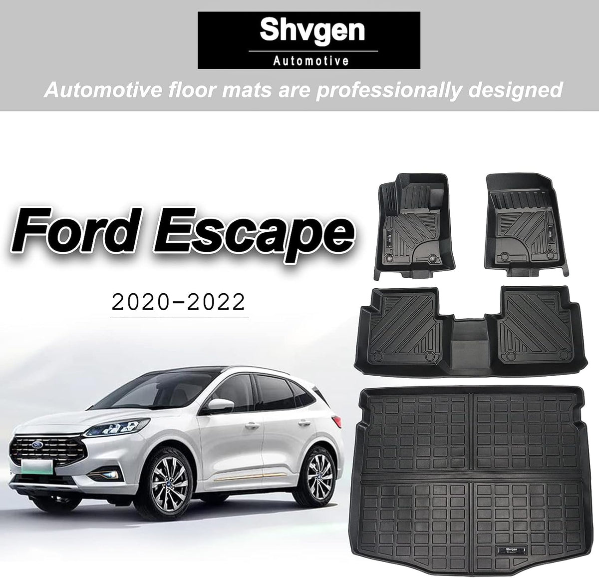 Black 2 Rows and Cargo Liner Set All-Weather Rubber Car Floor Mats N319163