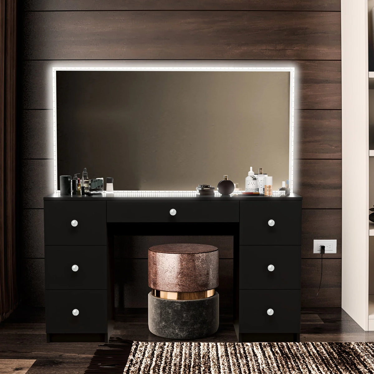 Black Modern Vanity Desk with LED Lights Y323