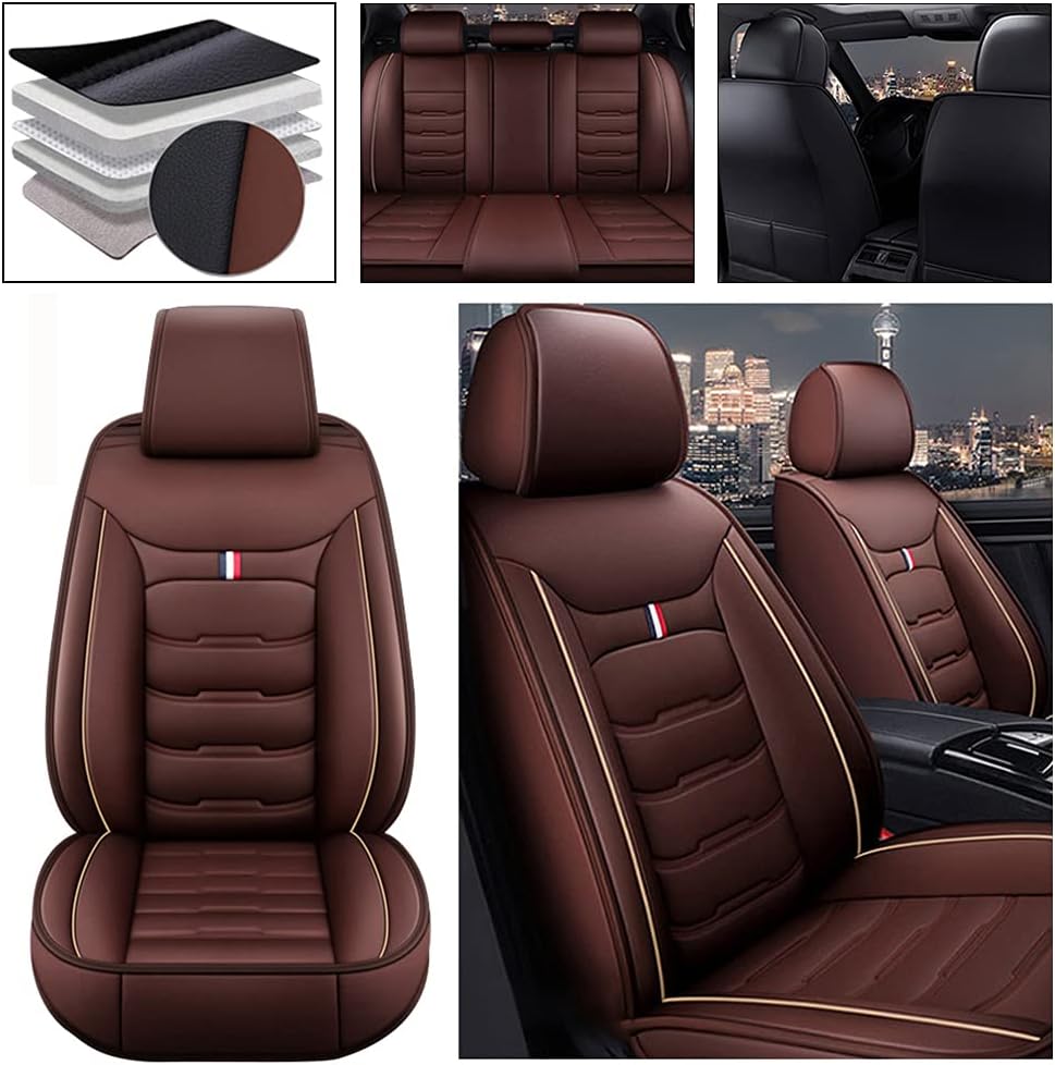Beige PU Leather Car Seat Covers 5 Seats L4462