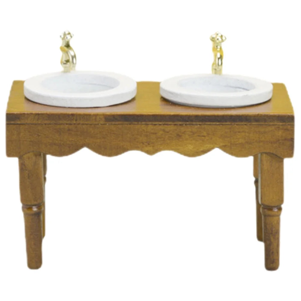 Walnut Color 4 Pieces Dollhouse Bathroom Sink Cabinet Q82686