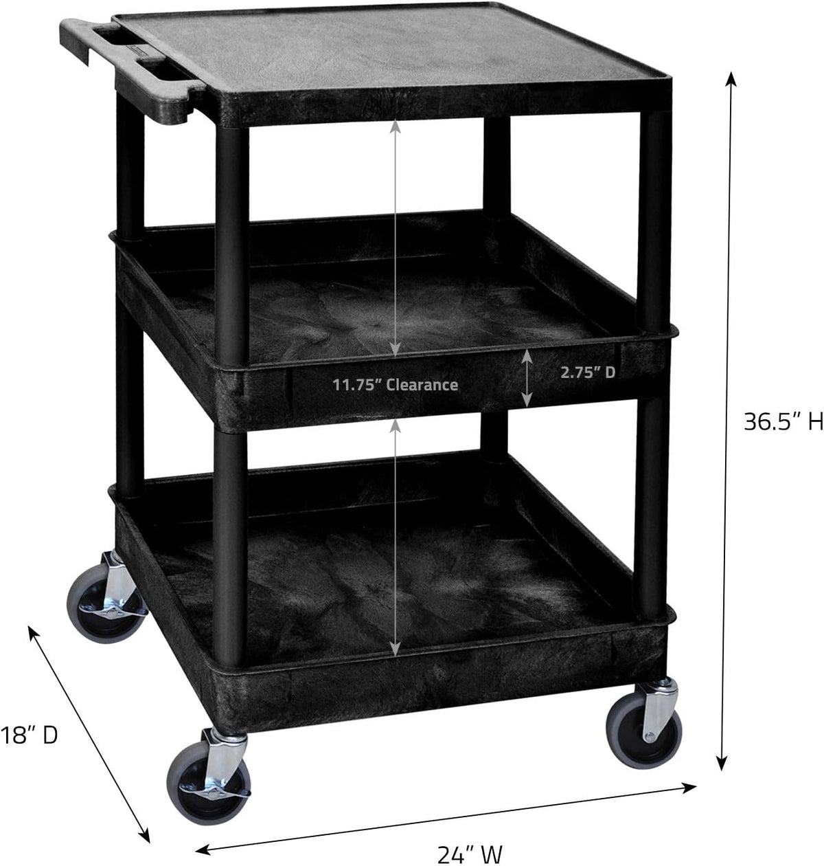 Black Mobile Multipurpose Utility Cart with Flat Top and Ergonomic Push Handle B26544