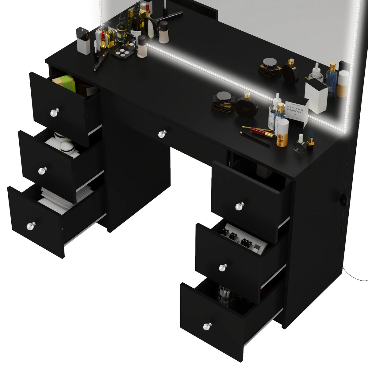 Black Modern Vanity Desk with LED Lights Y323