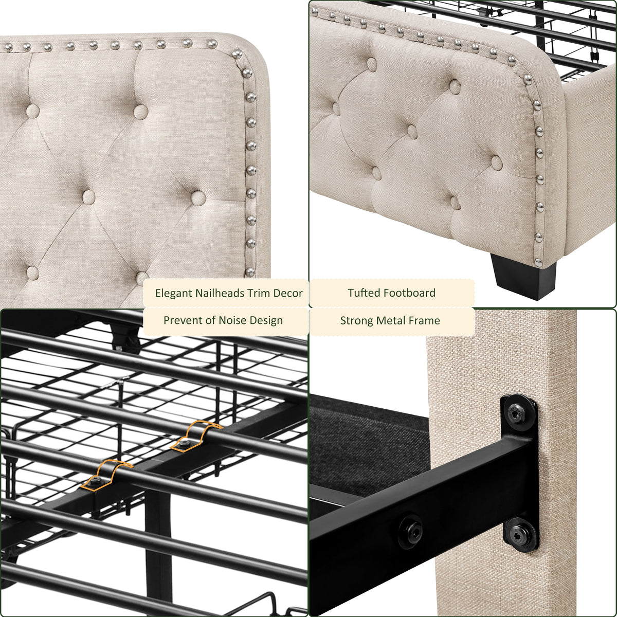 Beige Full Size Storage Bed Frame with 4 Drawers and Adjustable Headboard B374