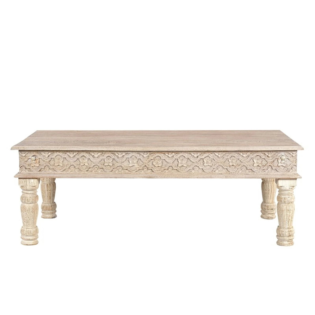 Carved Solid Wood Coffee Table in White A7388