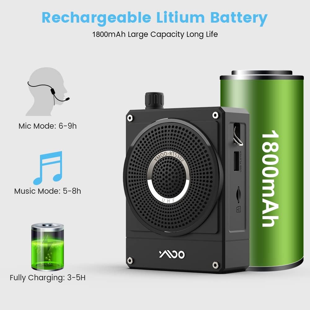 10W Rechargeable Voice Amplifier with UHF Wireless Microphone Headset M90274