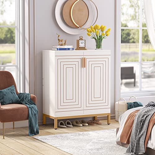 White Gold 20 Pairs Shoe Cabinet with Doors N929416