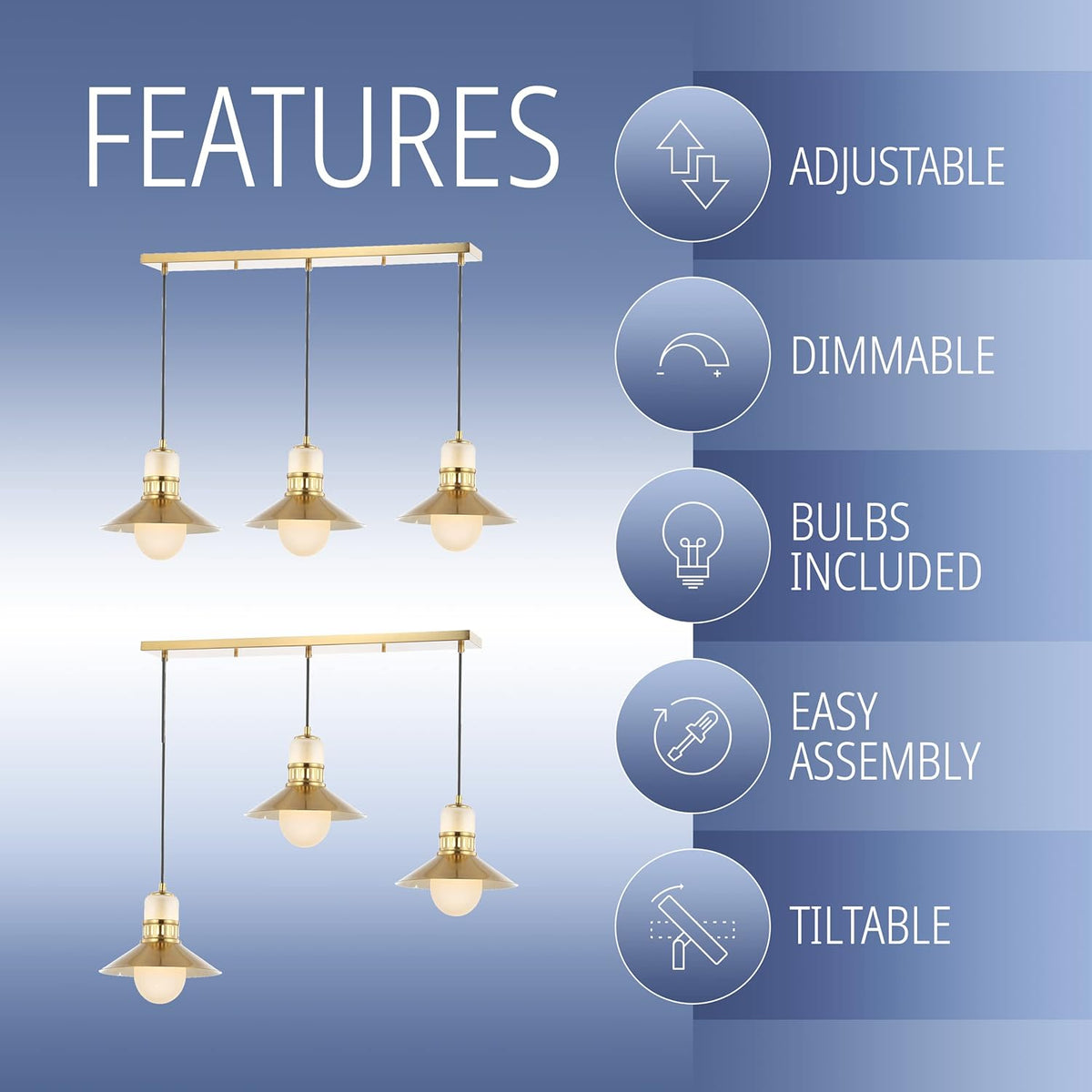 3-Light Adjustable Iron Glass LED Pendant Y30277