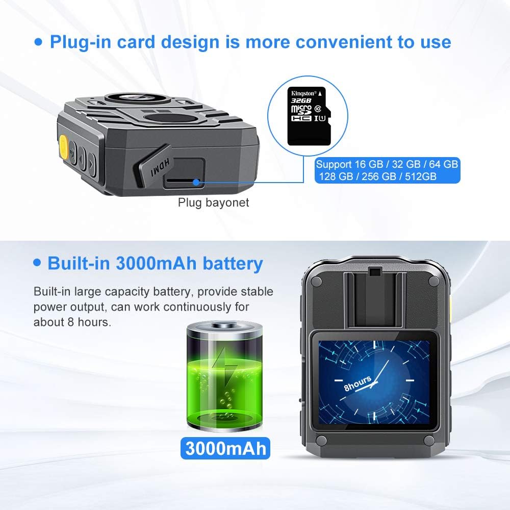 1296P HD Body Camera with 2 Inch Display, 32GB Memory V8006