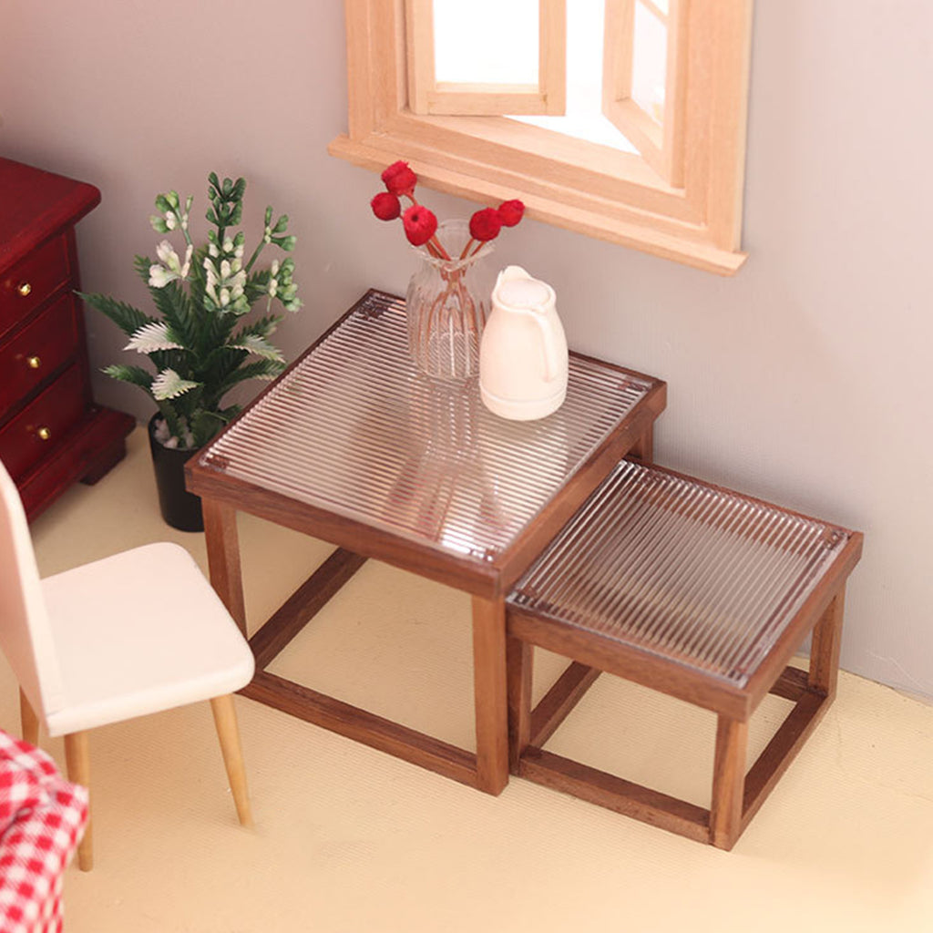 Mini Table Acrylic Black Walnut Wood for 1/12 Doll House H9997