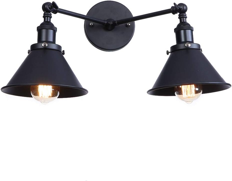Black Wall Light Sconce 2-Light Adjustable Funnel-Shaped Lampshade E27 Wall Lamp V63934