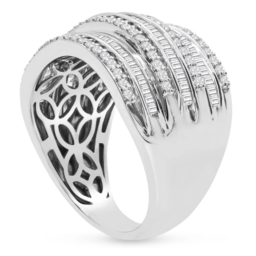 1 Carat Baguette and Round Colorless Diamond Band Ring In Sterling Silver Q8360
