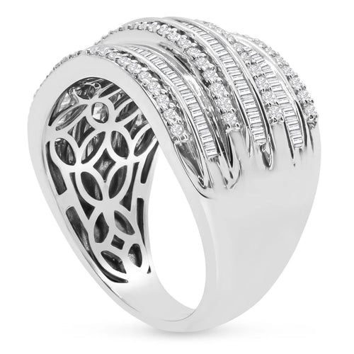 1 Carat Baguette and Round Colorless Diamond Band Ring In Sterling Silver Q8360