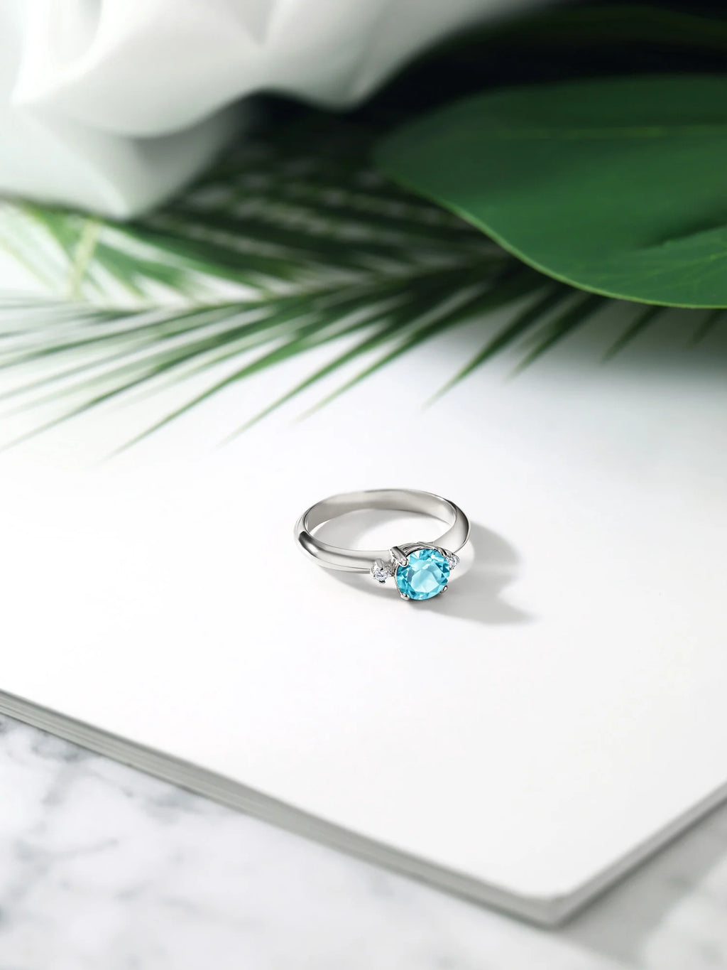 1.03 Ct Swiss Blue Topaz 925 Sterling Silver 3-Stone Engagement Ring J5657