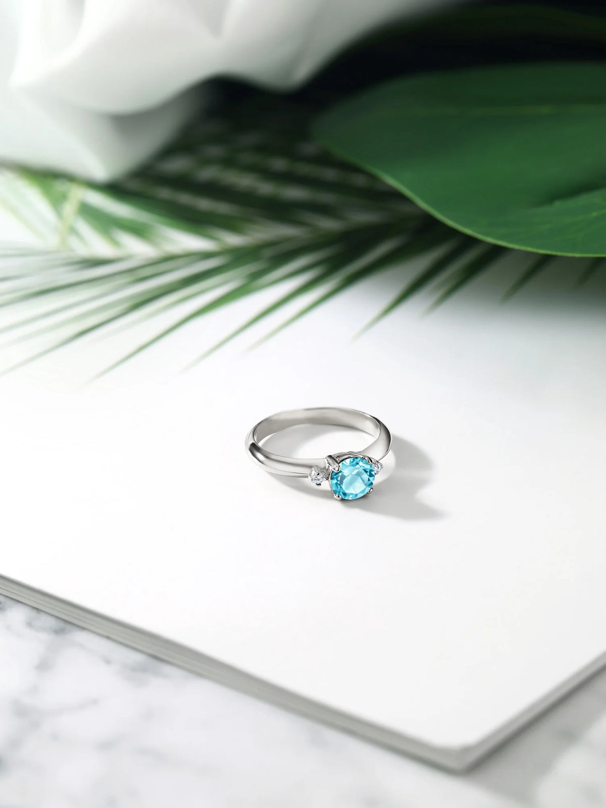 1.03 Ct Swiss Blue Topaz 925 Sterling Silver 3-Stone Engagement Ring J5657