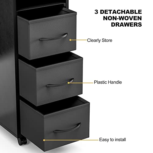 Black Manicure Table with Dust Collector, Wrist Cushion, Drawers, Lockable Wheels & Cabinet P93780