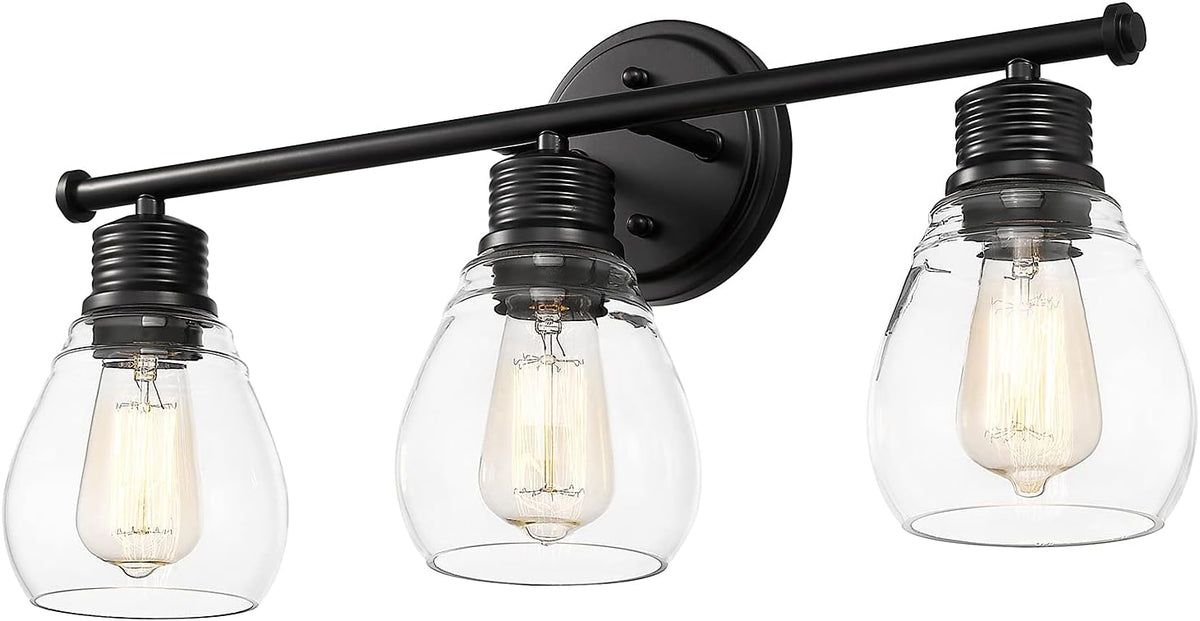 2-Light Antique Black Bathroom Vanity Light with Glass Shade U9106