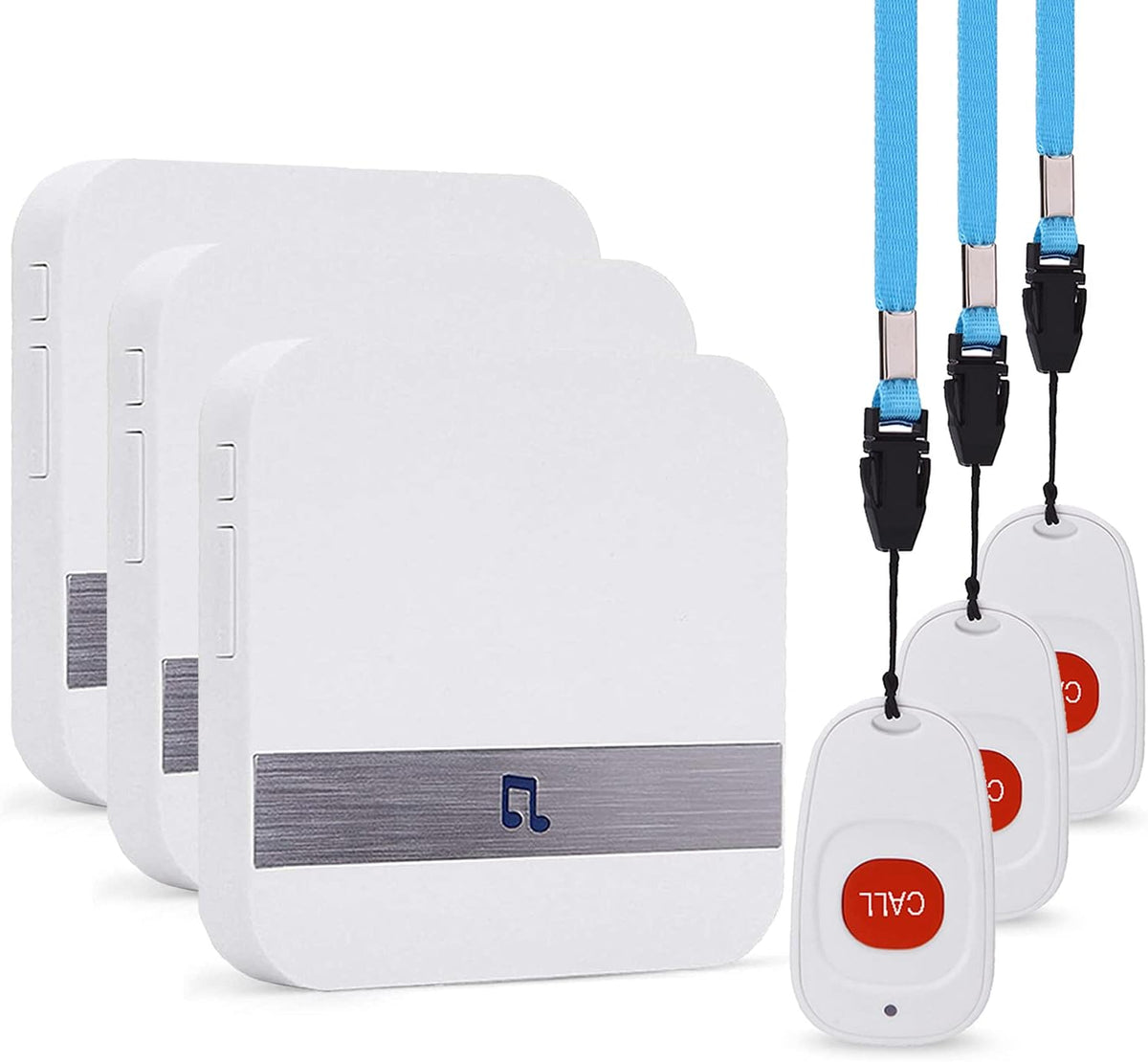 Wireless Life Alert Systems IP55 Waterproof Fall Alert Devices with Necklace (3 Call Buttons + 3 Receivers) V172193