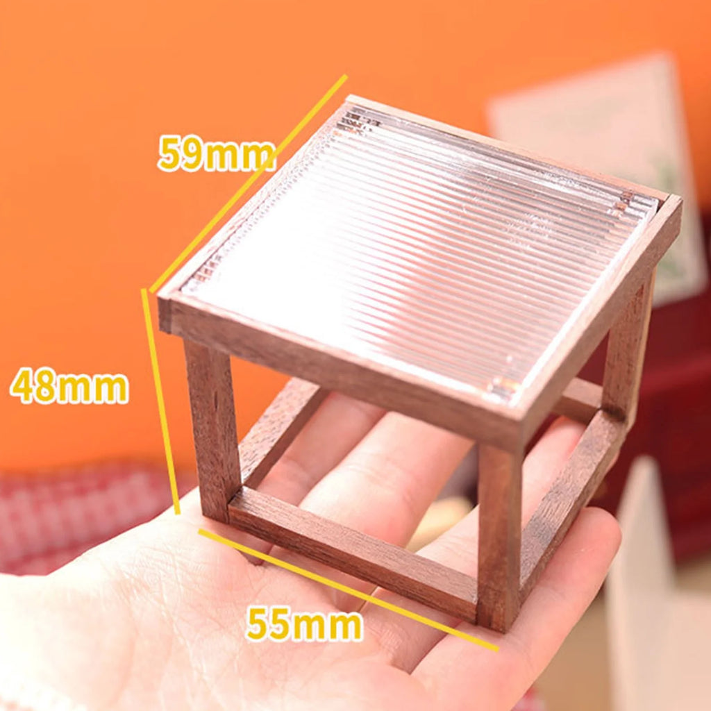 Mini Table Acrylic Black Walnut Wood for 1/12 Doll House H9997