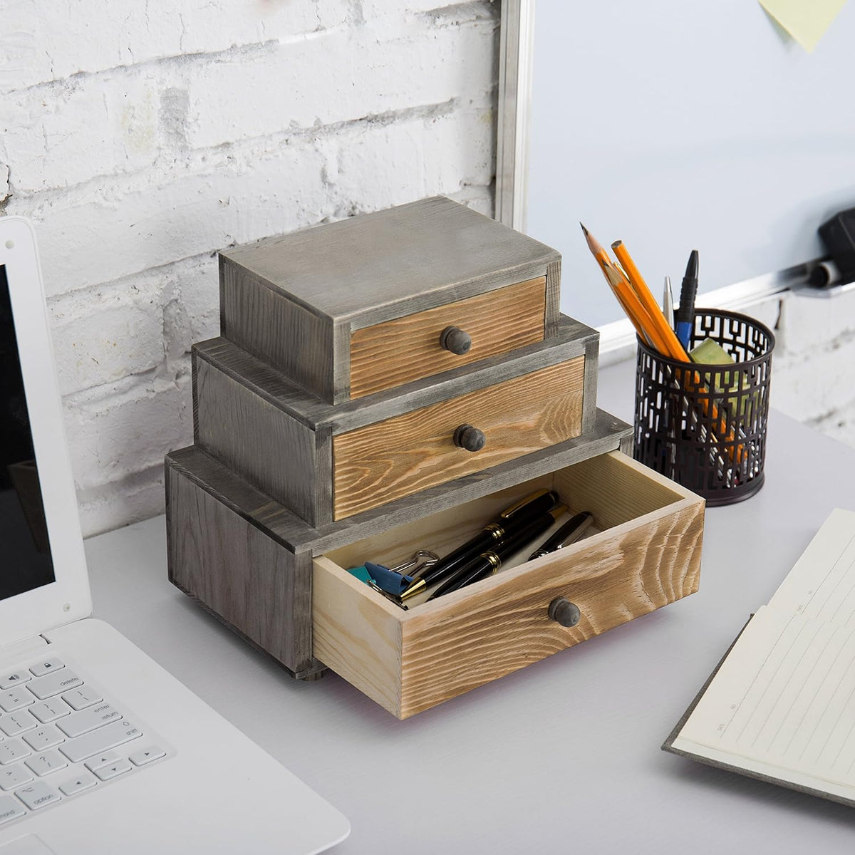 Rustic Wood 3-Drawer Desk Organizer Cabinet I37393