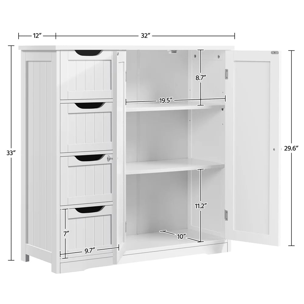 White Wooden Bathroom Floor Cabinet with Adjustable Shelf C906