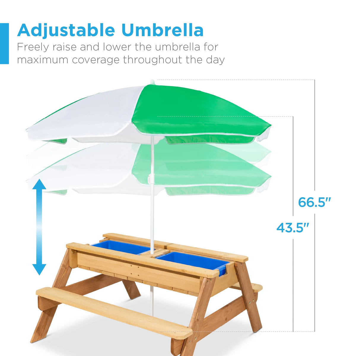 Kids 3-in-1 Wood Sand & Water Picnic Table with Umbrella B606