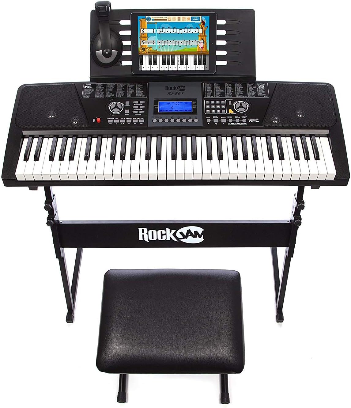 61 Key Keyboard Piano With LCD Display Kit, Keyboard Stand, Piano Bench, Headphones, Keynote Stickers W5514