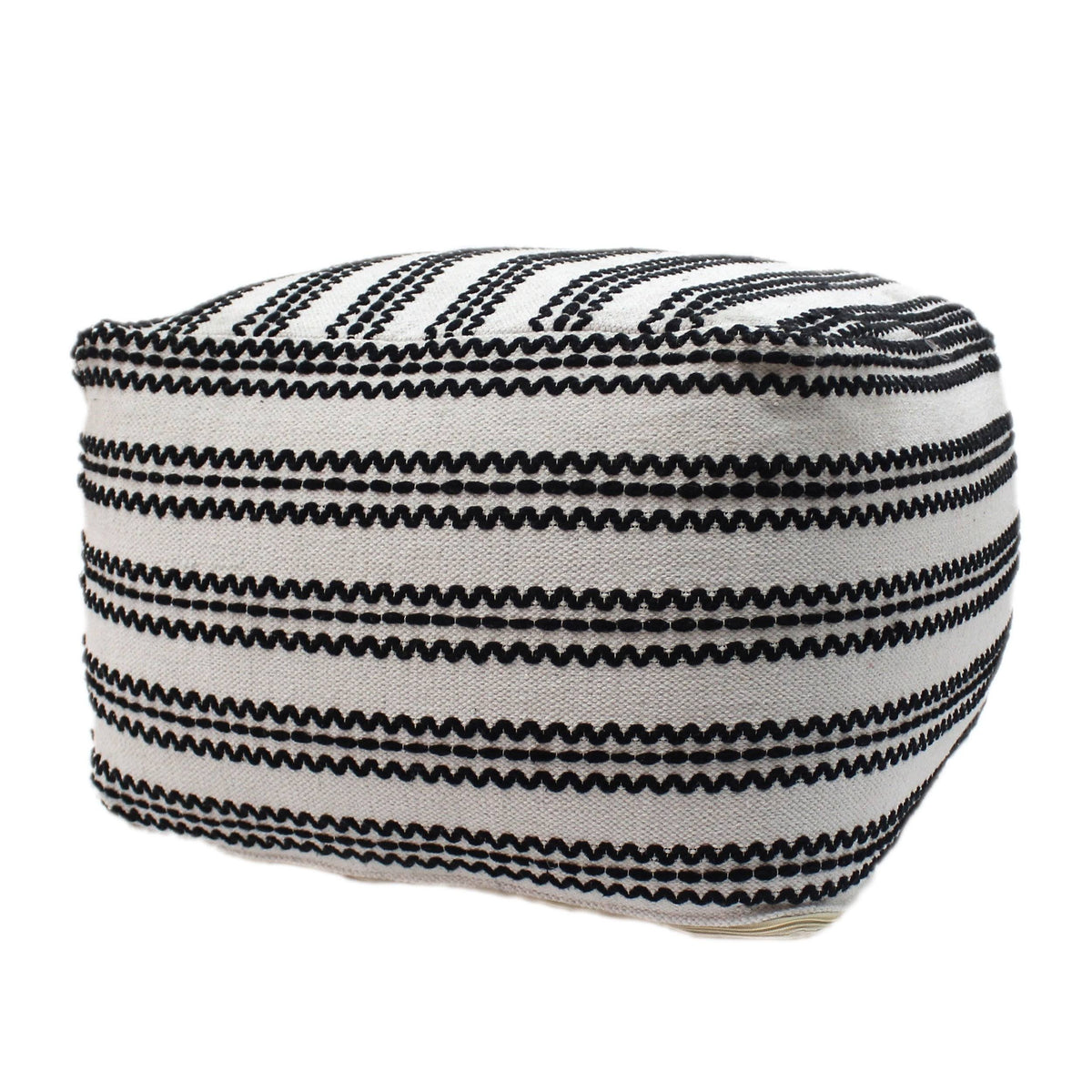 Black and Natural Cotton Square Pouf C649614
