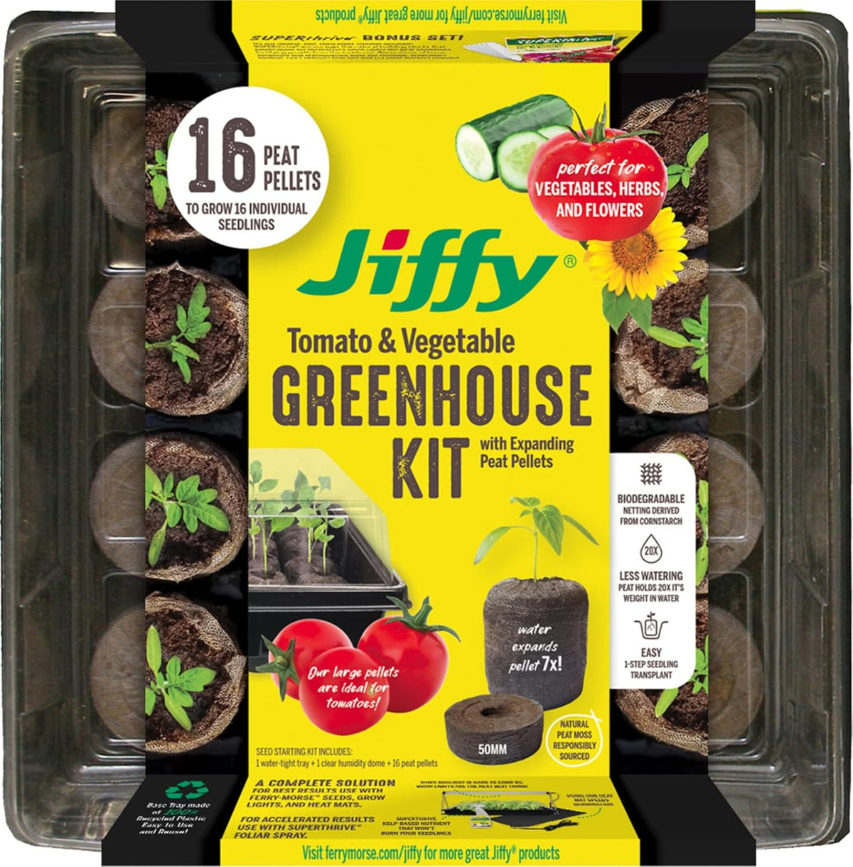 50mm Seed Starting Greenhouse Kit with 16 Biodegradable Expanding Peat Pellets Z2385
