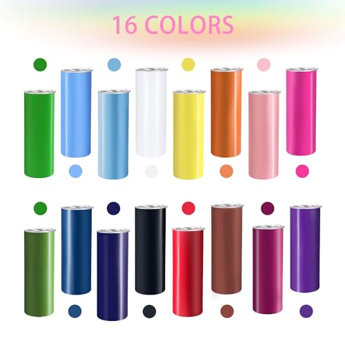 16 Pack 20oz Straight Stainless Steel Double Wall Vacuum Insulated Tumbler with Lid and Straw Z10097