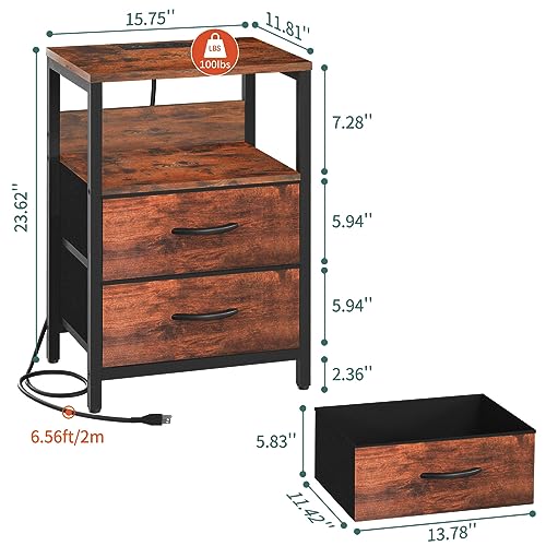 LED Night Stand with Fabric Drawers and Storage Shelf I216