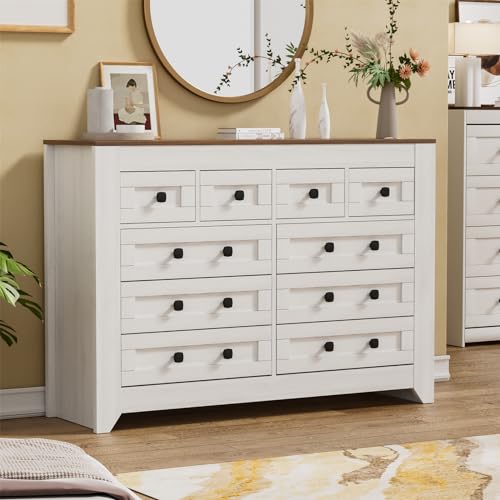 White 54" Wide 3 Drawer Wood Dresser with Sliding Barn Doors V76305