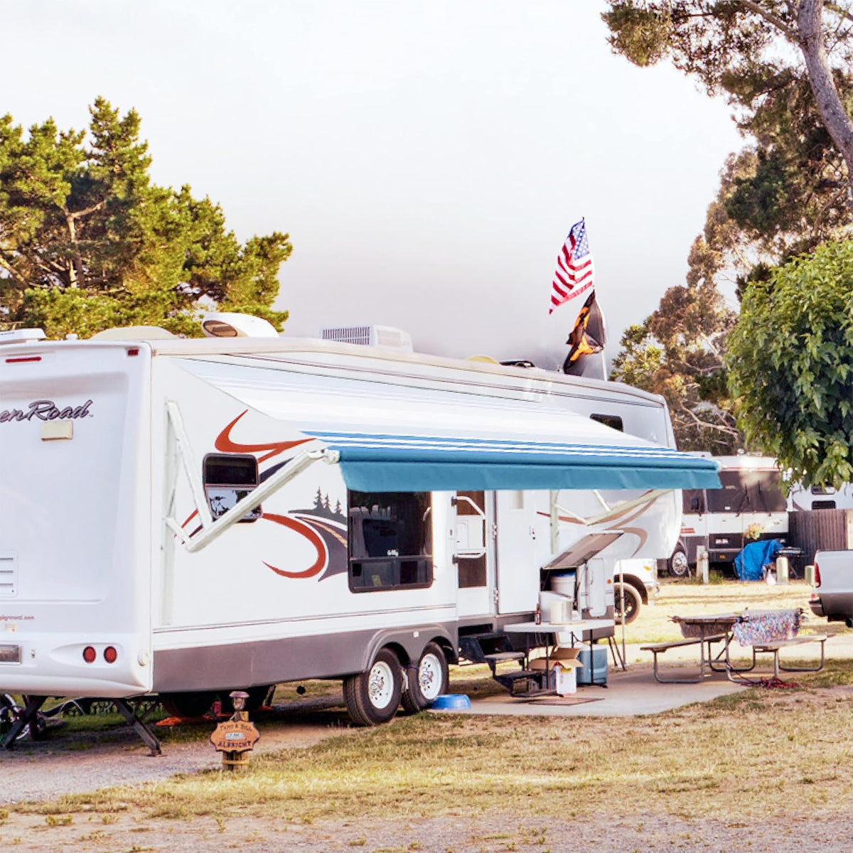 White Motorized Retractable RV Awning 10x8 Ft L26263