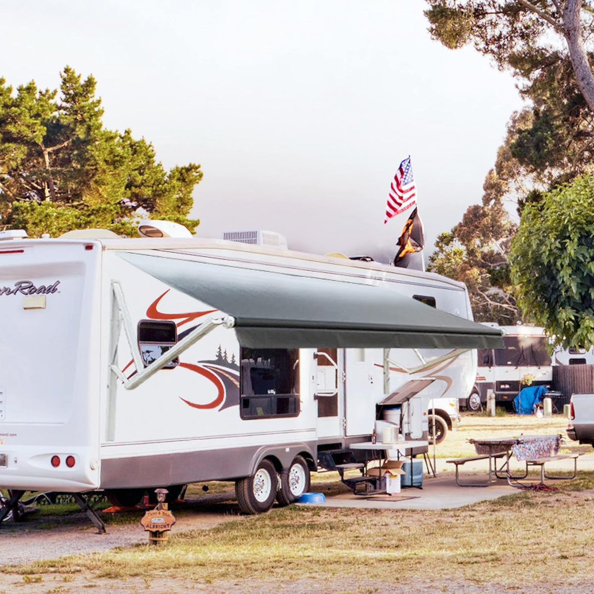 White Motorized Retractable RV Awning 10x8 Ft L26263