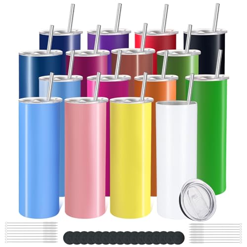 16 Pack 20oz Straight Stainless Steel Double Wall Vacuum Insulated Tumbler with Lid and Straw Z10097