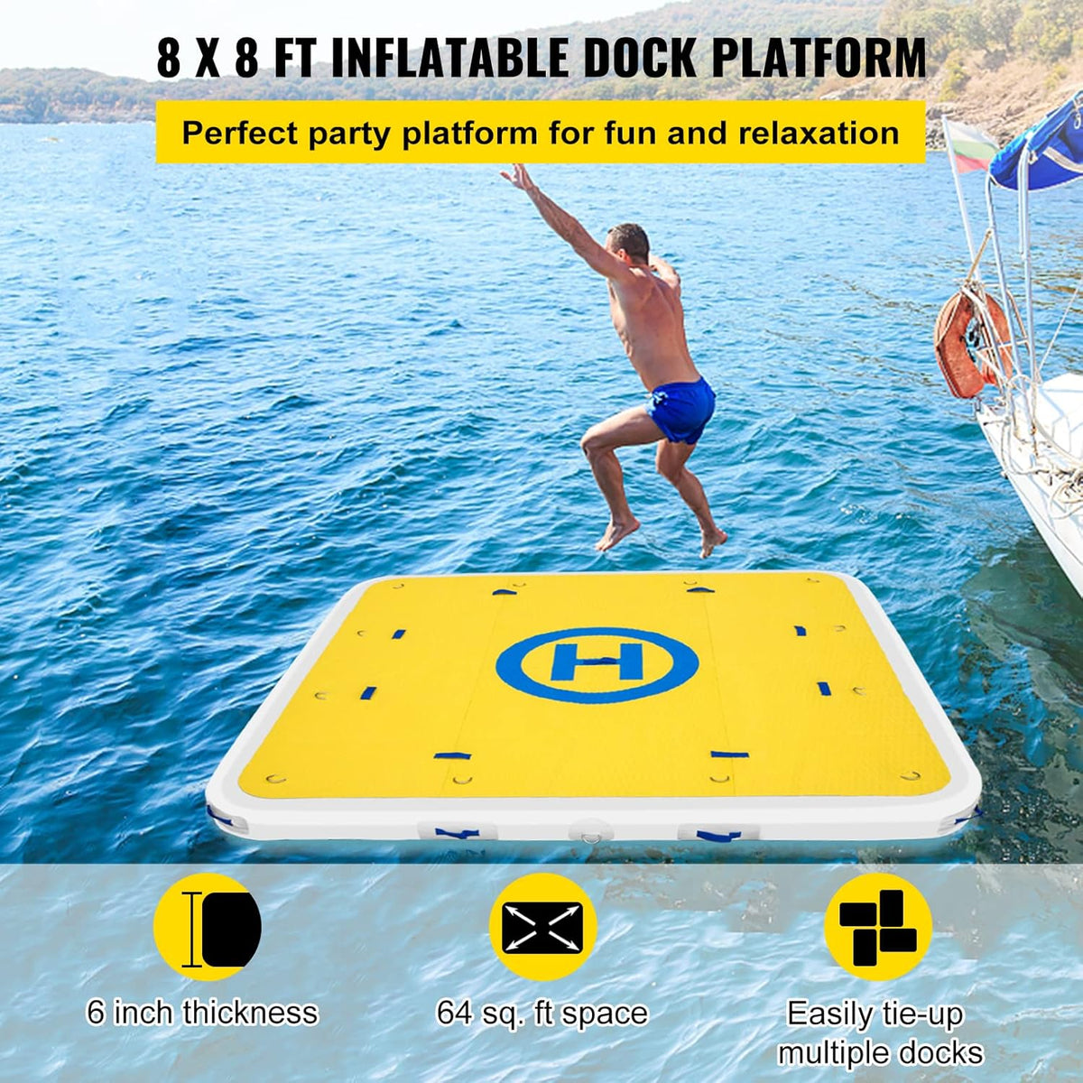 8 x 8 ft Inflatable Dock Floating Platform G88708