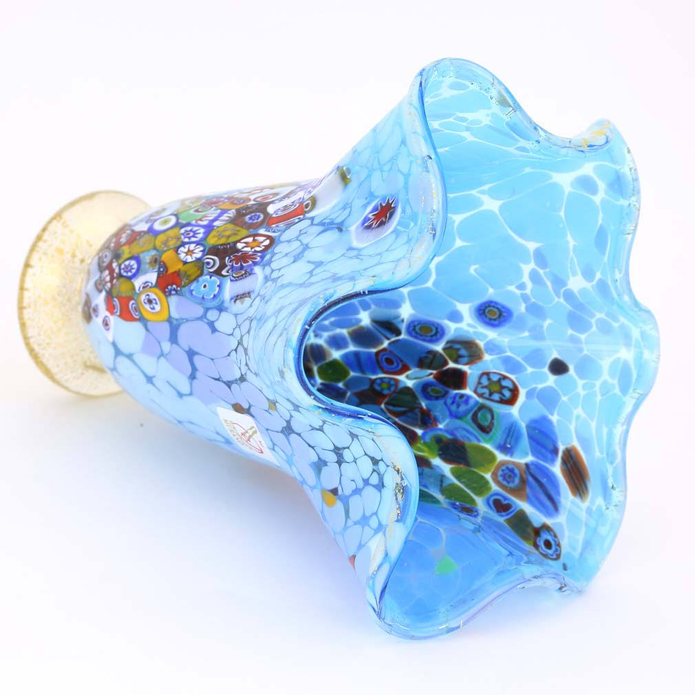 Aqua Murano Glass Millefiori Vase W55958