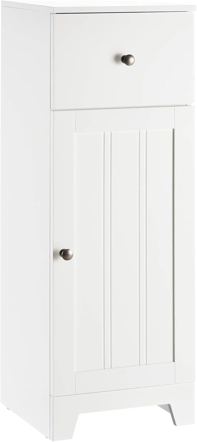 Small White Bathroom Floor Storage Cabinet with 1 Drawer C47418