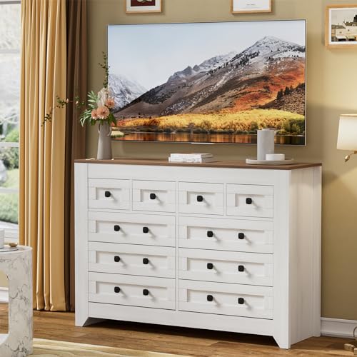 White 54" Wide 3 Drawer Wood Dresser with Sliding Barn Doors V76305