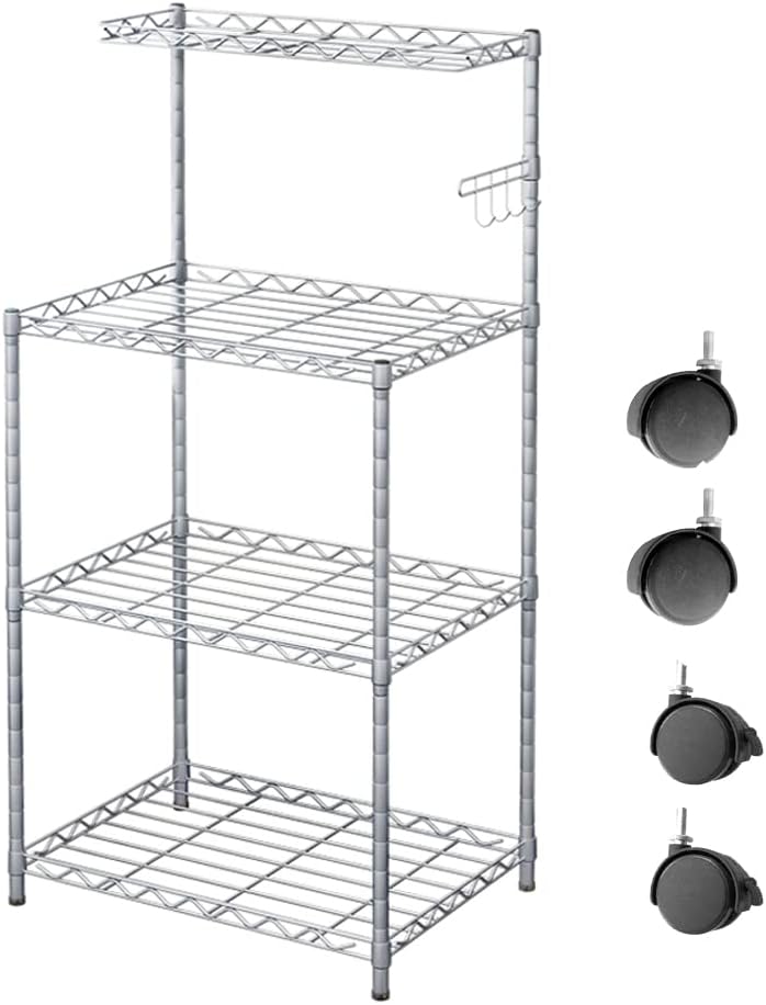 4-Tier Kitchen Baker’s Rack with Wire Mesh Shelves and Wheel Casters T202926