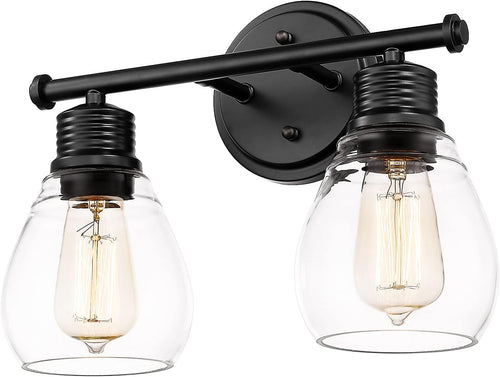 2-Light Antique Black Bathroom Vanity Light with Glass Shade U9106