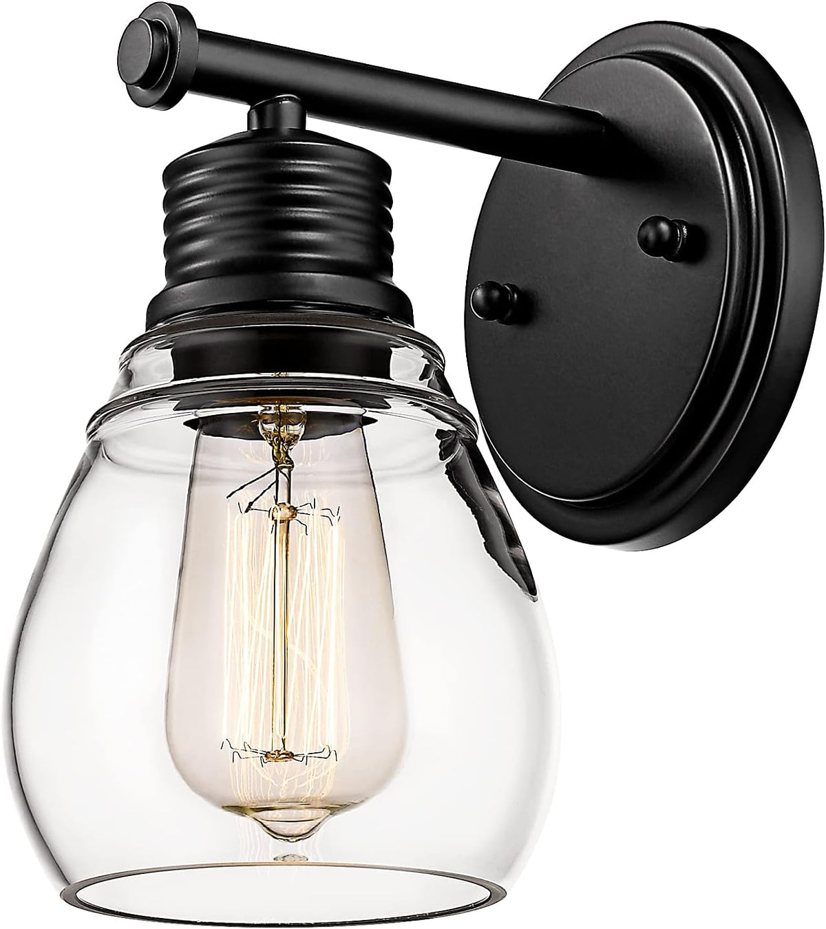 2-Light Antique Black Bathroom Vanity Light with Glass Shade U9106