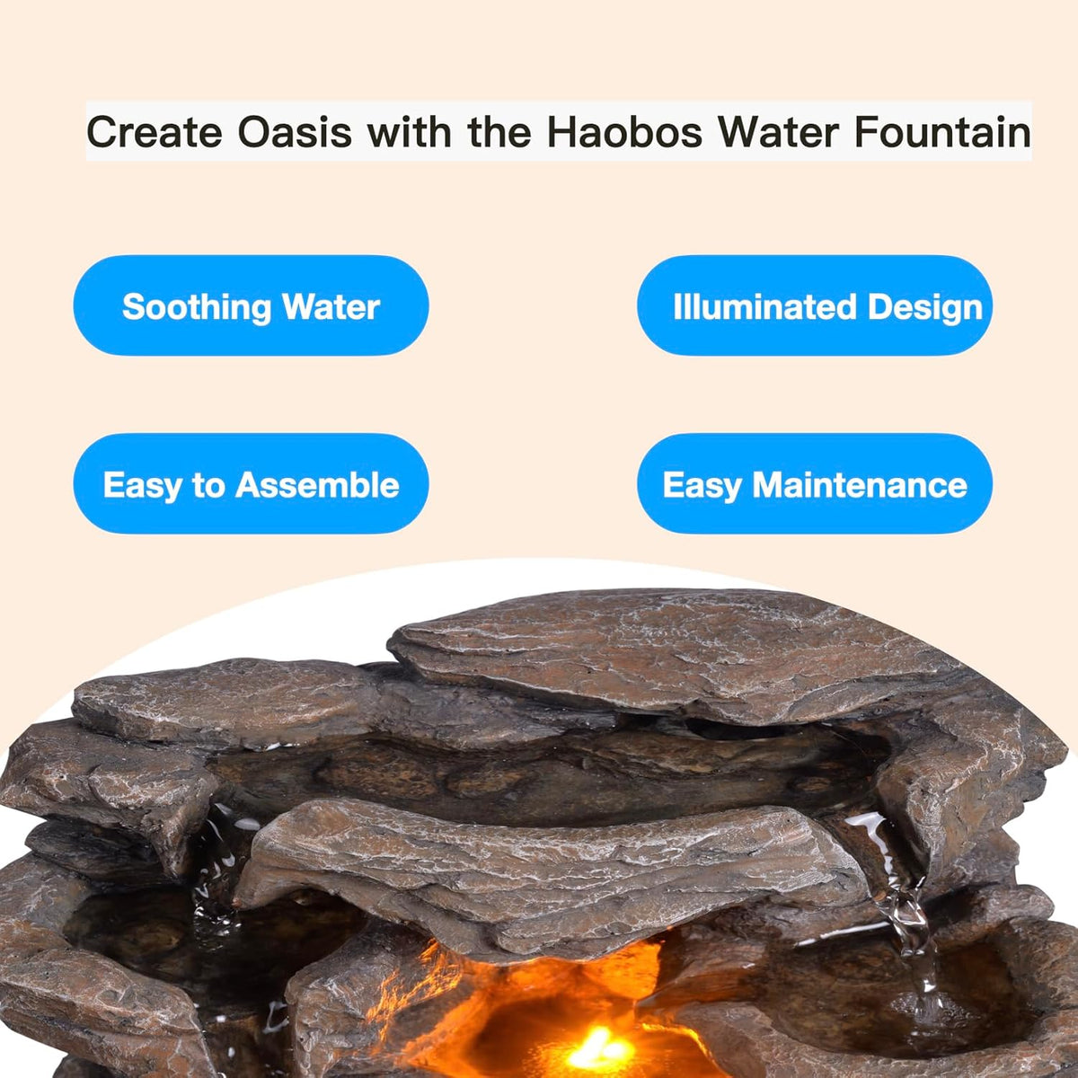 Small 9.7 Inch Tabletop Water Fountain with LED Light L30740