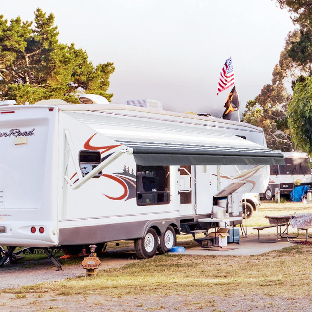 White Motorized Retractable RV Awning 10x8 Ft L26263