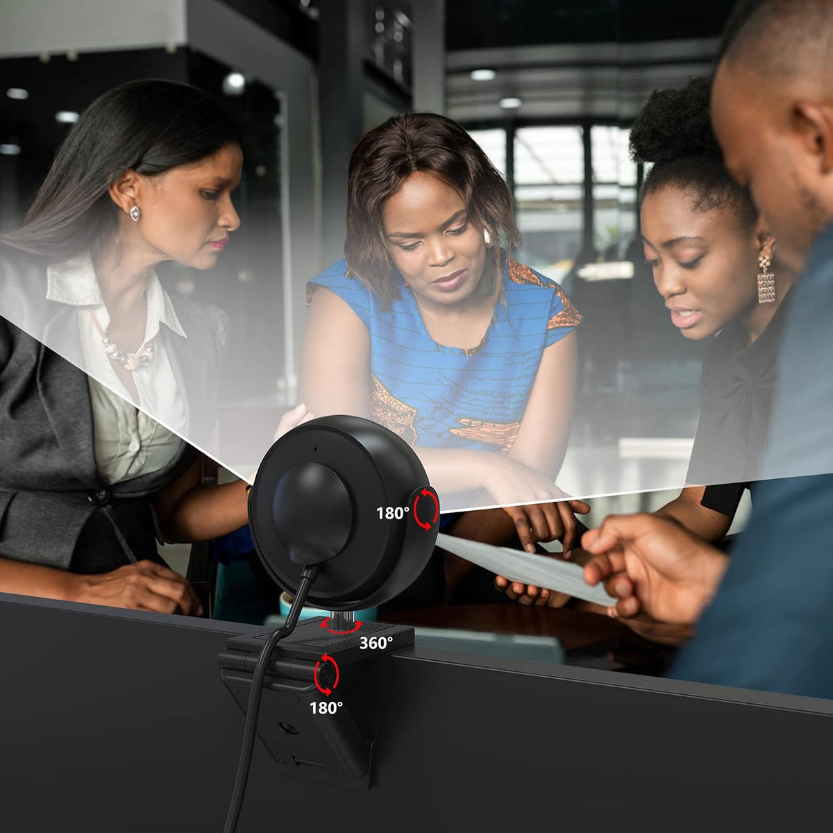 1080P Webcam with Ring Light, Privacy Cover, Noise Reduction Mics, Black B5481