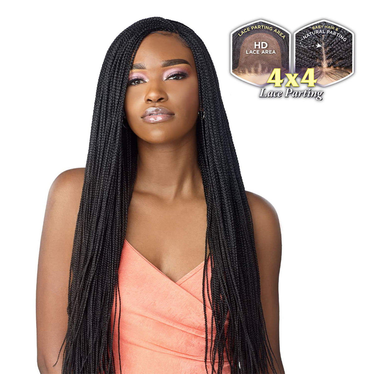 Braided Swiss Lace Wig 4X4 Lace Parting Micro Box Braid 28" (1-pack, T1B/BG) L54509