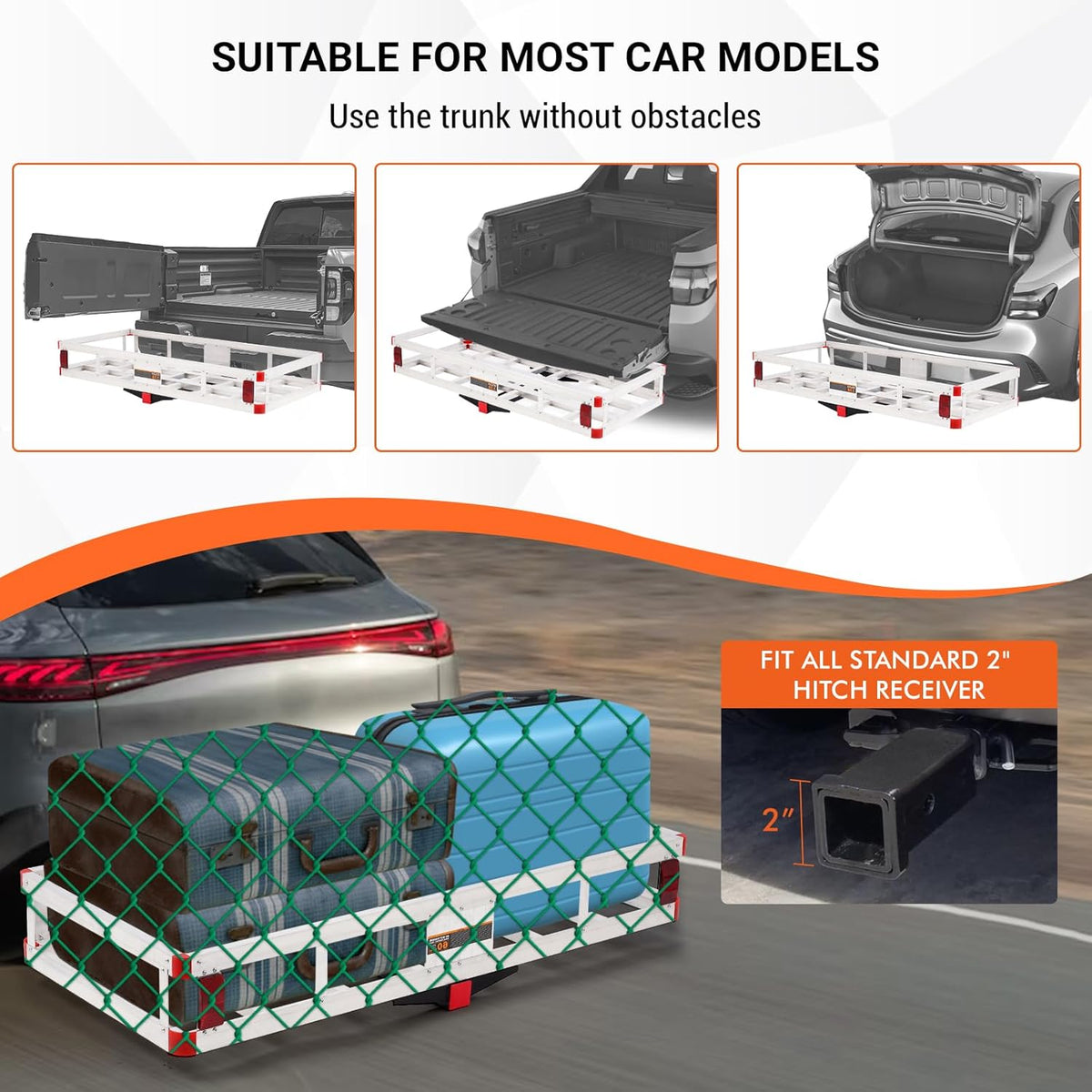 Aluminum Cargo Carrier Basket 49.4 x 22.4 x 7.1 inch for 2" Hitch Receiver 500lb Capacity Silver X380