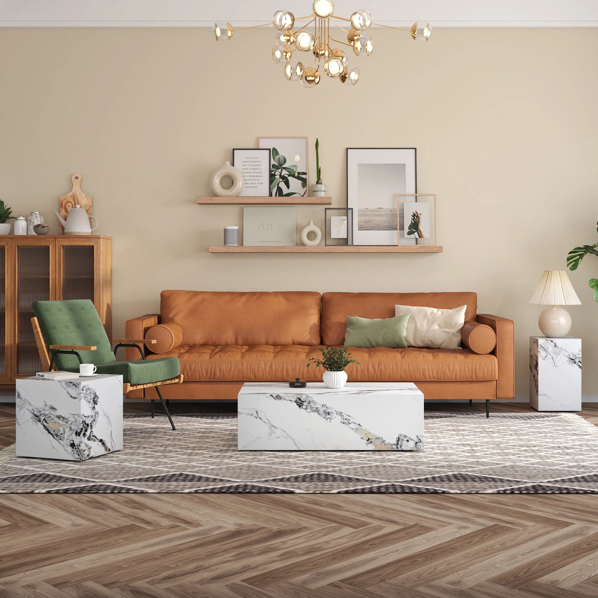 Coffee Table Set of 3 Faux Marble Top S78202